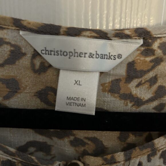Christopher Banks XL Leopard Print Short Sleeve Blouse Pleated - Picture 3 of 6